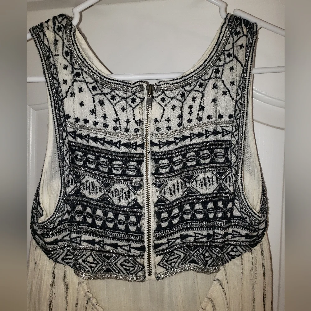 Free People Aztec Bib Dress in Ivory Beaded Embroidered - Picture 6 of 7